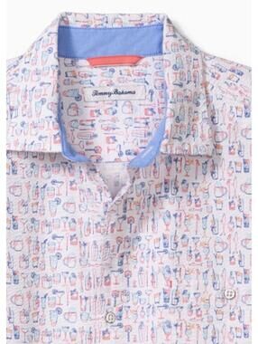 Tommy Bahama Nova Wave Last Call Camp Shirt Mens Large Cocktail Print Coastal